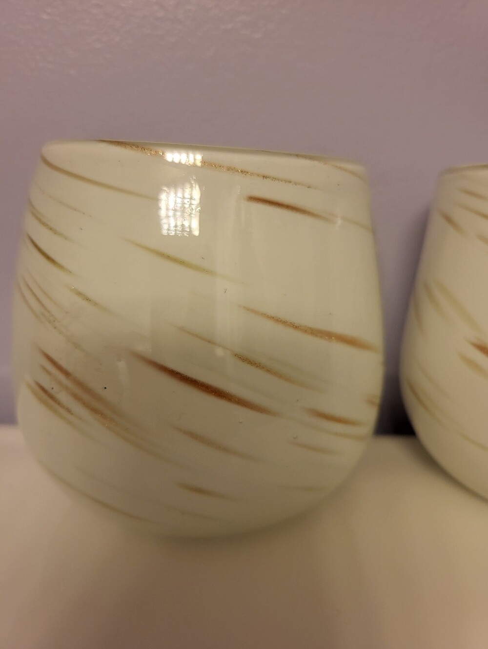 Set of 2 Murano Handblown White Glass Votive Holders with Gold Brushstrokes - Picture 10 of 13